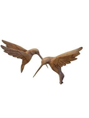 Vintage Hand Carved Wood Hummingbird Pair Folk Art Decor Artisan Nature Boho